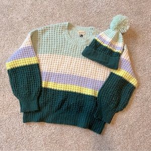 Universal Thread target brand waffle knit sweater with matching pompom hat